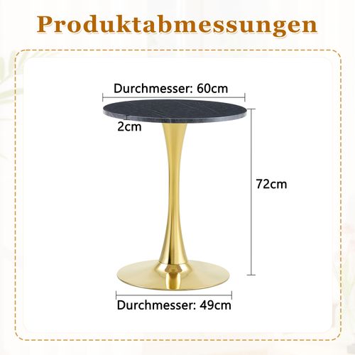 Table D’appoint Ronde 60 Cm En Mdf Effet Marbre Noir Et Métal Doré