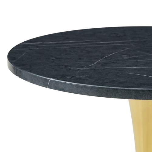 Table D’appoint Ronde 60 Cm En Mdf Effet Marbre Noir Et Métal Doré