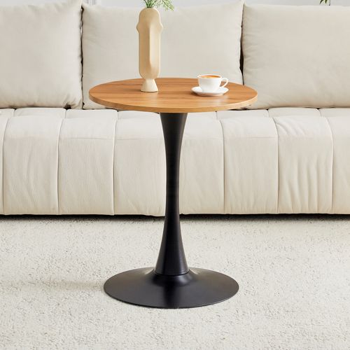 Table D'appoint Ronde 60 Cm En Mdf Effet Bois Et Pied Central En Métal Noir