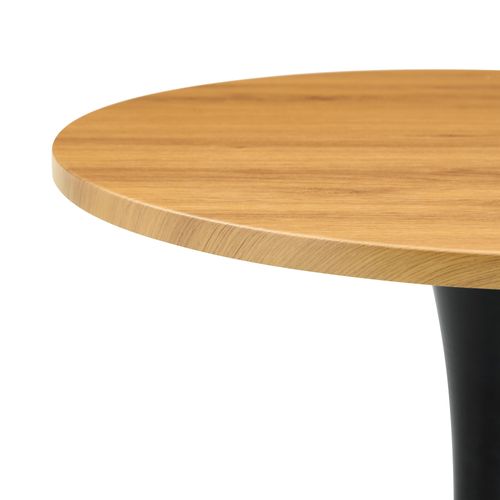 Table D'appoint Ronde 60 Cm En Mdf Effet Bois Et Pied Central En Métal Noir
