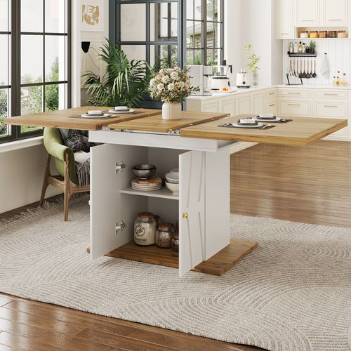 Table à Manger Extensible 110-140x70 Cm, Plateau Mdf Bois, Pieds En Métal à Relief Avec Rangement