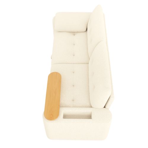 Canapé Droit Convertible Modulable 3 Places En Teddy Avec Rangements, Appui-tête Et Tablette, Beige