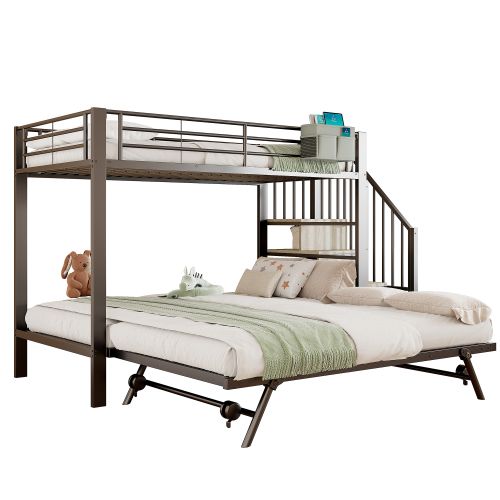 Lit Superposé 90/180x200 Cm, Avec Lit Gigogne, En Métal, Noir