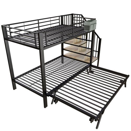 Lit Superposé 90/180x200 Cm, Avec Lit Gigogne, En Métal, Noir
