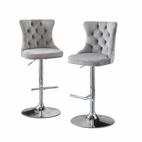 Lot De 2 Tabourets De Bar Pivotants, Hauteur Réglable, En Velours, Gris