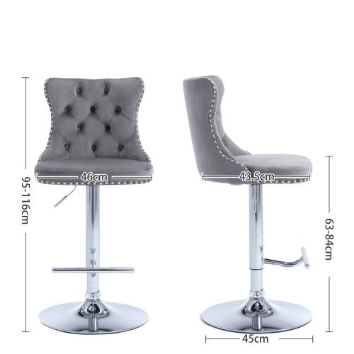 Lot De 2 Tabourets De Bar Pivotants, Hauteur Réglable, En Velours, Gris