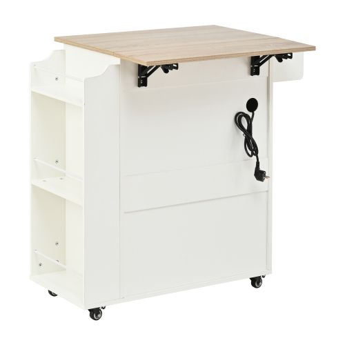 Desserte De Cuisine à 4 Roulettes Avec Plateau Rabattable, Porte-serviettes, Étagère à Épices, Blanc