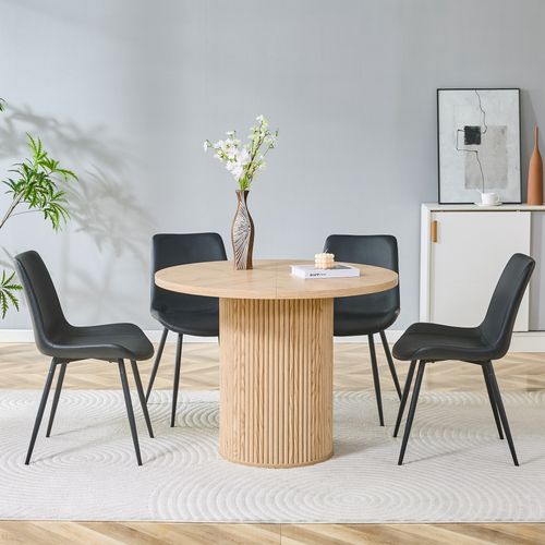 Ensemble Table Et Chaises, Table à Manger 100 Cm Avec Pieds En Mdf Et 4 Chaises Pu Noir