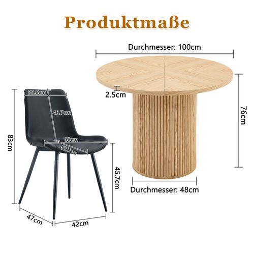 Ensemble Table Et Chaises, Table à Manger 100 Cm Avec Pieds En Mdf Et 4 Chaises Pu Noir