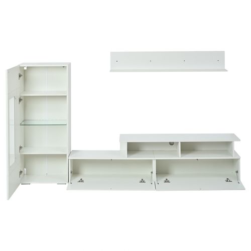 Ensemble De Meubles TV Muraux 3 Pièces, 1 Meuble TV, 1 Vitrine, 1 Étagère Murale, Avec LED