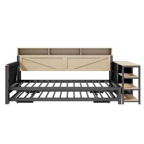 Lit Gigogne 90x200 Cm, Avec LED Et Ports USB Et Type-c, En Métal, Noir