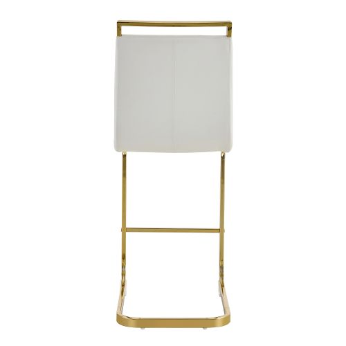 Lot De 2 Tabourets De Bar, Assise Et Dossier En Pu, Pieds Métal, Blanc Et Doré