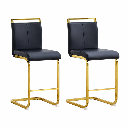 Lot De 2 Tabourets De Bar, Assise En Pu, Pieds Métal, Noir Et Doré