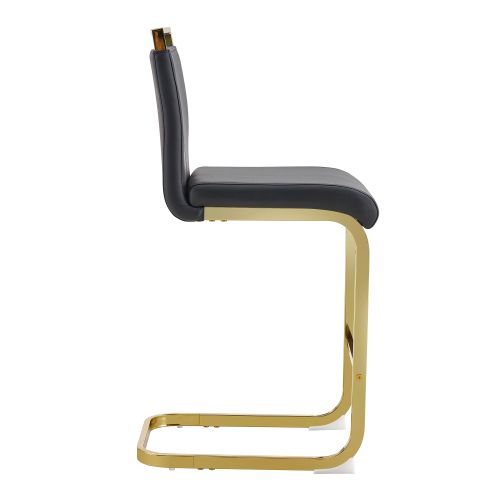 Lot De 2 Tabourets De Bar, Assise En Pu, Pieds Métal, Noir Et Doré