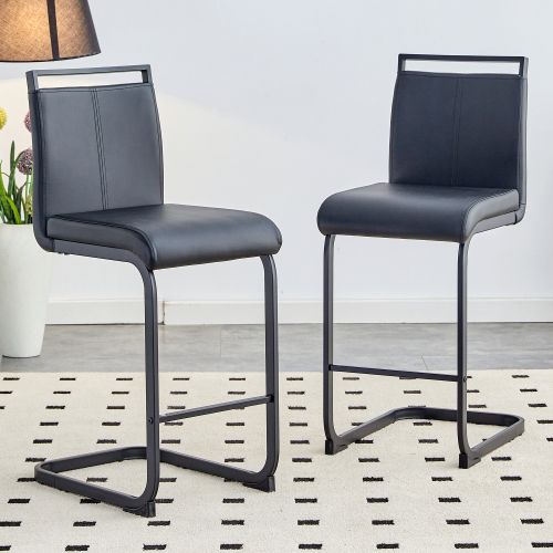 Lot De 2 Tabourets De Bar, Assise En Simili, Pieds Métal, Noir