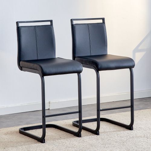 Lot De 2 Tabourets De Bar, Assise En Simili, Pieds Métal, Noir
