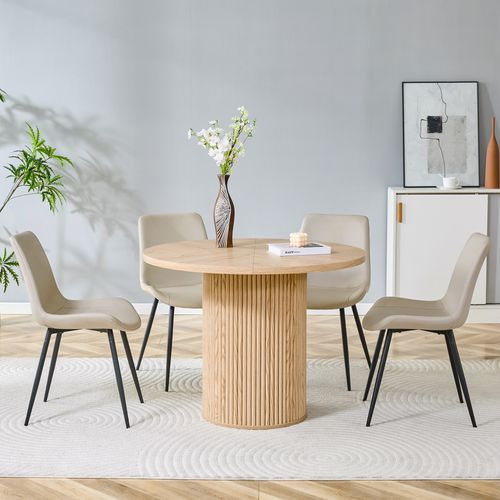 Ensemble Table Et Chaises, Table à Manger 100 Cm Avec Pieds En Mdf Et 4 Chaises Pu Gris