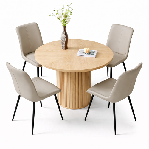 Ensemble Table Et Chaises, Table à Manger 100 Cm Avec Pieds En Mdf Et 4 Chaises Pu Gris