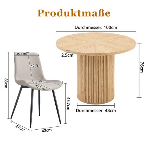 Ensemble Table Et Chaises, Table à Manger 100 Cm Avec Pieds En Mdf Et 4 Chaises Pu Gris