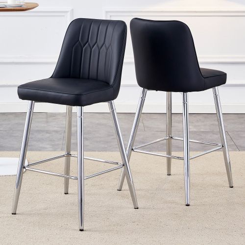 Lot De 2 Tabourets De Bar, Hauteur 100 Cm, Assise En Pu, Piètement Métal, Noir Et Argent