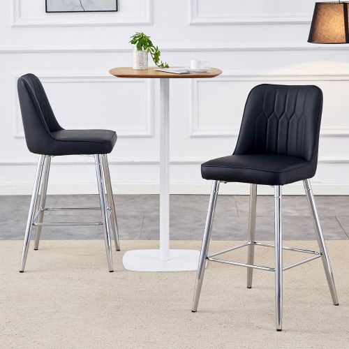 Lot De 2 Tabourets De Bar, Hauteur 100 Cm, Assise En Pu, Piètement Métal, Noir Et Argent