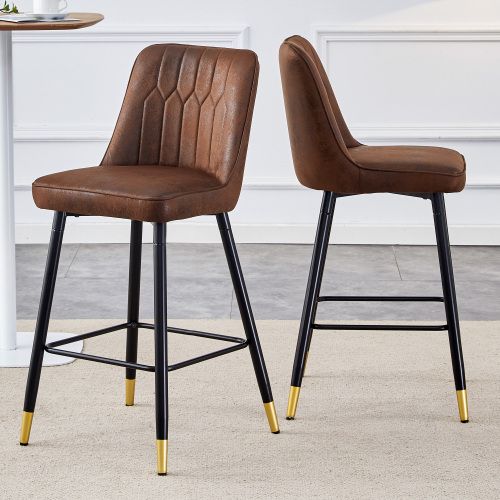 Lot De 2 Tabourets De Bar, Hauteur 100 Cm, Tissu Technique Et Métal, Marron Et Noir