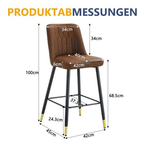 Lot De 2 Tabourets De Bar, Hauteur 100 Cm, Tissu Technique Et Métal, Marron Et Noir