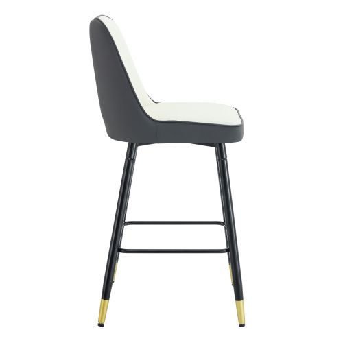 Lot De 2 Tabourets De Bar, Assise Et Dossier En Pu, Piètement Métal, Blanc Et Gris Foncé