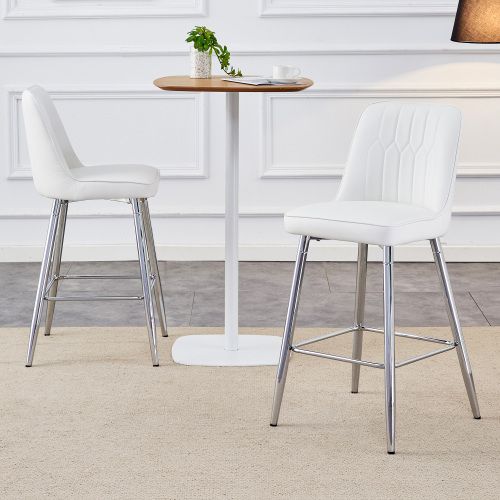 Lot De 2 Tabourets De Bar, Hauteur 100 Cm, Revêtement Pu, Piètement Métal, Blanc Et Argent