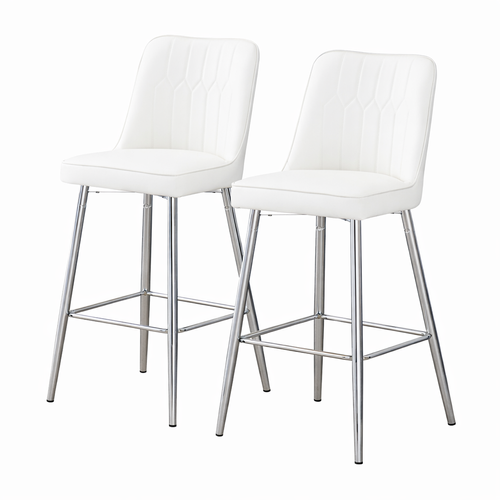 Lot De 2 Tabourets De Bar, Hauteur 100 Cm, Revêtement Pu, Piètement Métal, Blanc Et Argent