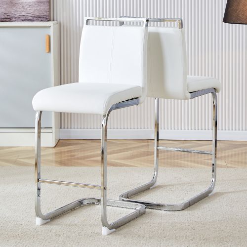 Lot De 2 Tabourets De Bar, Assise En Pu, Pieds Métal, Blanc Et Argent