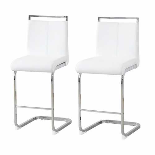 Lot De 2 Tabourets De Bar, Assise En Pu, Pieds Métal, Blanc Et Argent