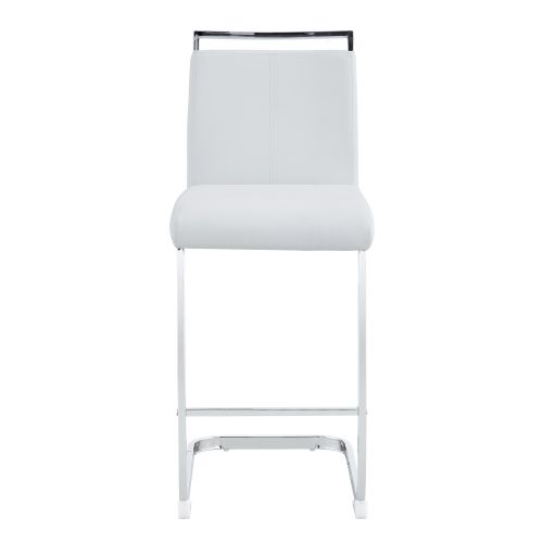 Lot De 2 Tabourets De Bar, Assise En Pu, Pieds Métal, Blanc Et Argent