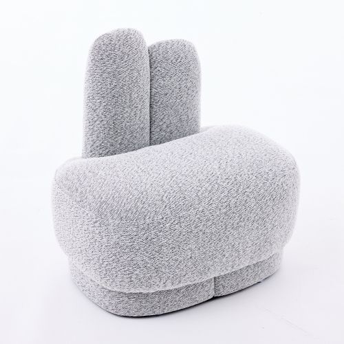 Pouf En Forme De Lapin, Revêtement Tissu, Gris-blanc