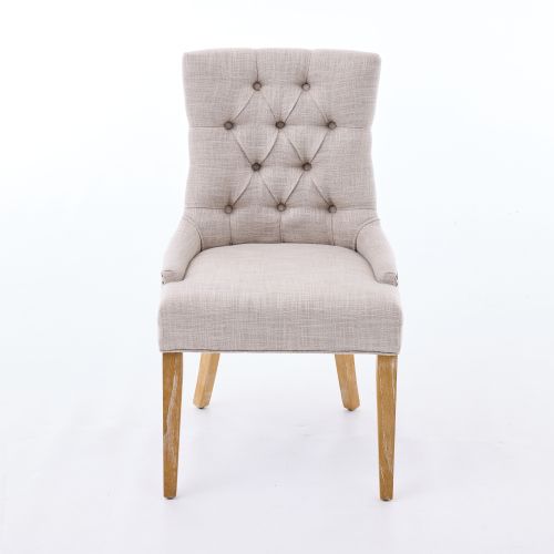 Lot De 2 Chaises De Salle à Manger, Tissu Rembourré, Pieds En Chêne, Beige