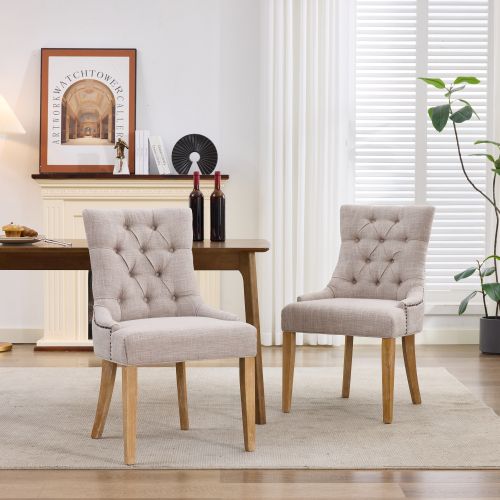 Lot De 2 Chaises De Salle à Manger, Tissu Rembourré, Pieds En Chêne, Beige