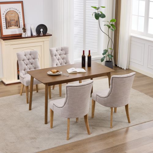 Lot De 2 Chaises De Salle à Manger, Tissu Rembourré, Pieds En Chêne, Beige