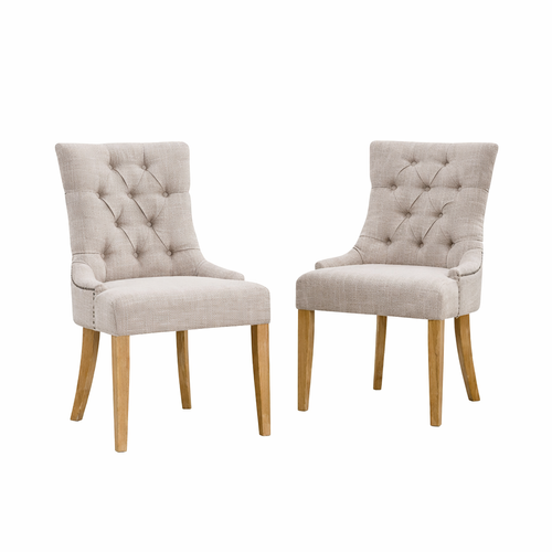 Lot De 2 Chaises De Salle à Manger, Tissu Rembourré, Pieds En Chêne, Beige