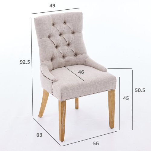 Lot De 2 Chaises De Salle à Manger, Tissu Rembourré, Pieds En Chêne, Beige