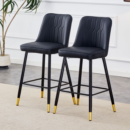 Lot De 2 Tabourets De Bar 100 Cm, Revêtement Pu, Pieds Métal, Noir