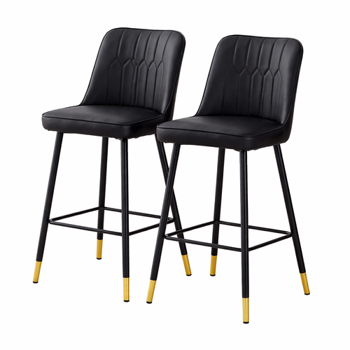 Lot De 2 Tabourets De Bar 100 Cm, Revêtement Pu, Pieds Métal, Noir