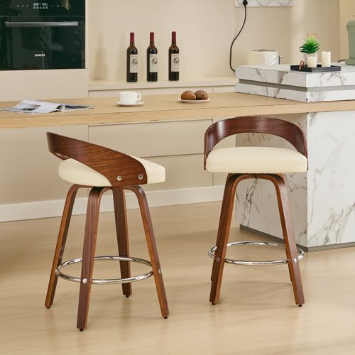 Lot De 2 Tabourets De Bar Pivotants, Assise Rembourrée En Pu, Beige