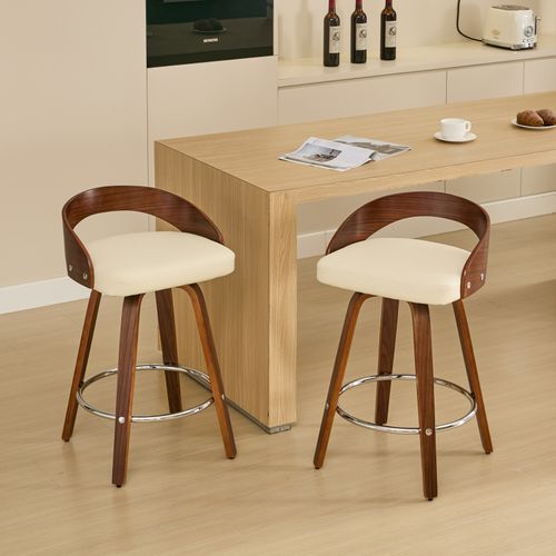 Lot De 2 Tabourets De Bar Pivotants, Assise Rembourrée En Pu, Beige