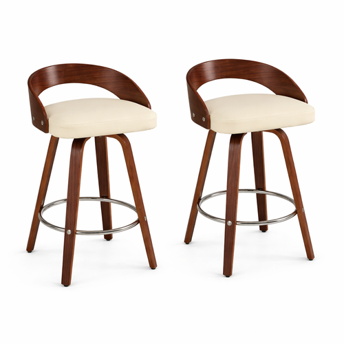 Lot De 2 Tabourets De Bar Pivotants, Assise Rembourrée En Pu, Beige