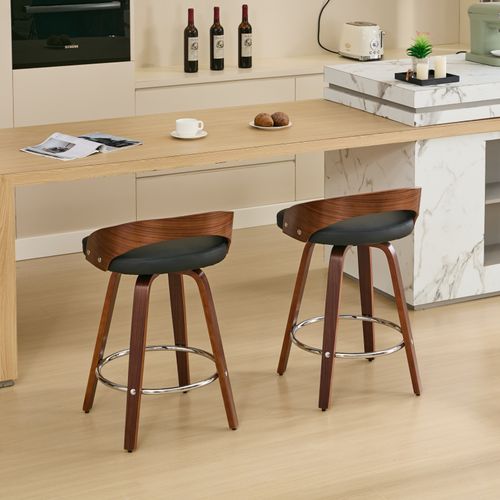 Lot De 2 Tabourets De Bar Pivotants, Dossier Bas, Assise Rembourrée, Noir