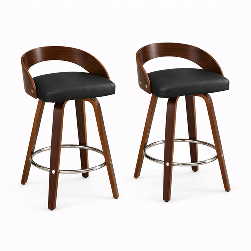 Lot De 2 Tabourets De Bar Pivotants, Dossier Bas, Assise Rembourrée, Noir