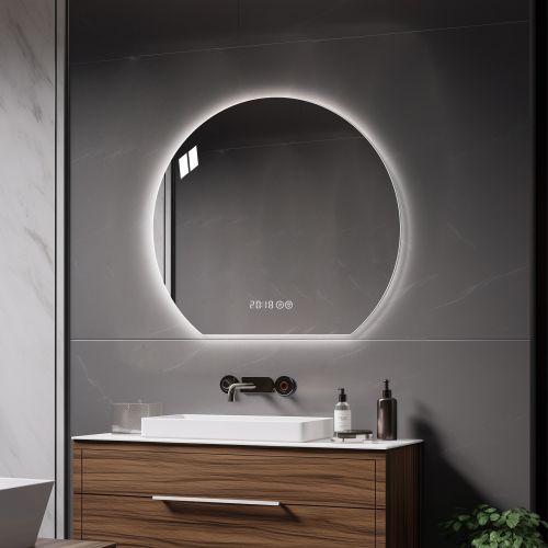 Miroir De Salle De Bain Rond 80 Cm Avec Éclairage LED, Anti-buée Et Intensité Réglable