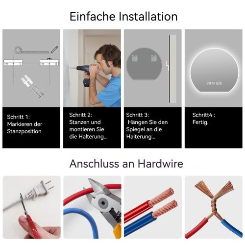 Miroir De Salle De Bain Rond 80 Cm Avec Éclairage LED, Anti-buée Et Intensité Réglable