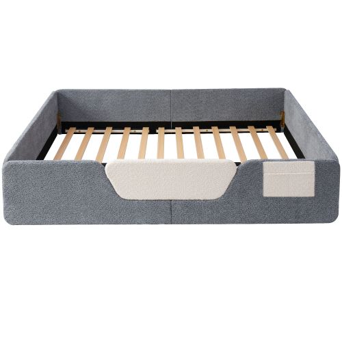 Lit Enfant 140x190 Cm, Avec Barrières Amovibles, En Velours, Gris