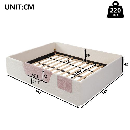 Lit Enfant 140x190 Cm, Avec Barrières Amovibles, En Velours, Beige